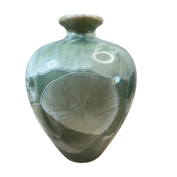 Louise Reding Studio Pottery Porcelain Vase Crystalline Glaze Green Signed 4” - Picture 7 of 14